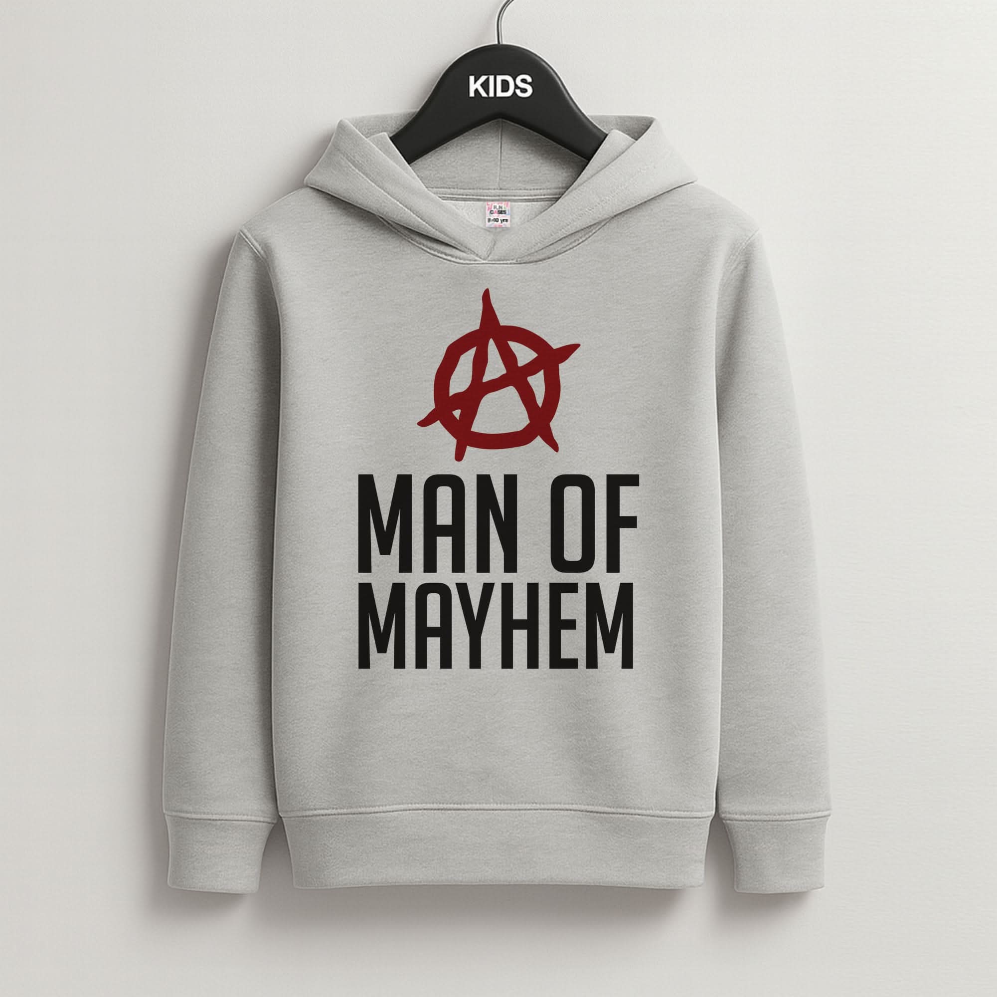 Man Of Mayhem Grey Kids Hoodie