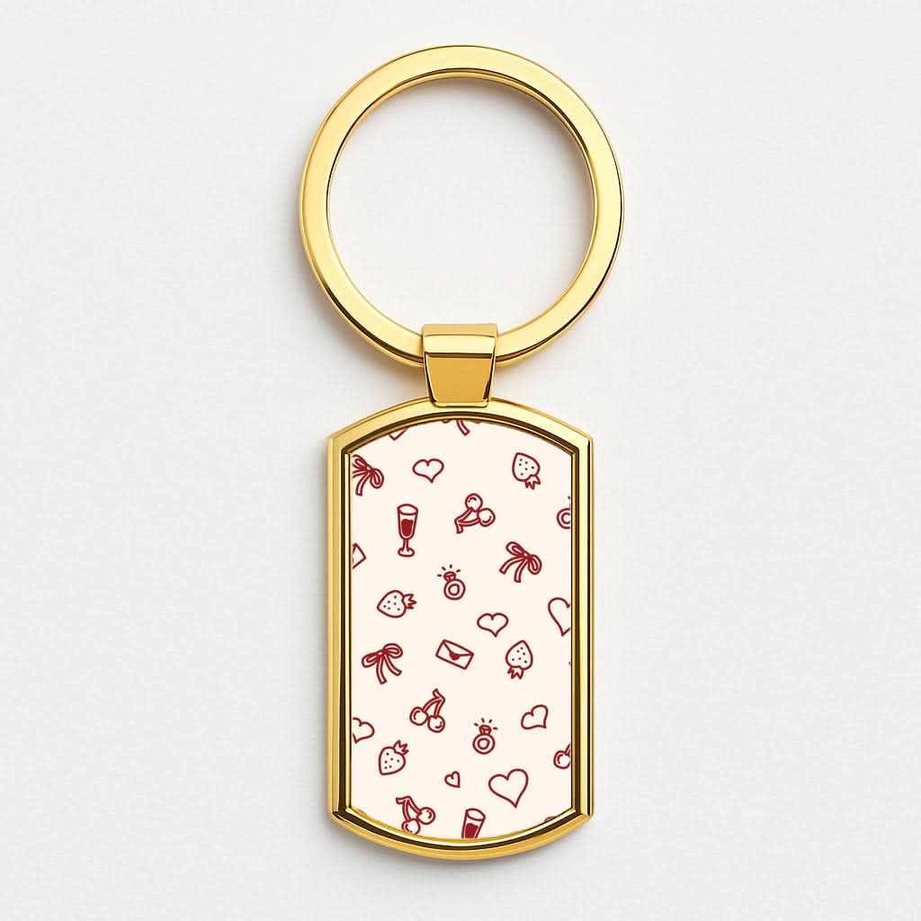 Valentines Doodles Gold Keyring