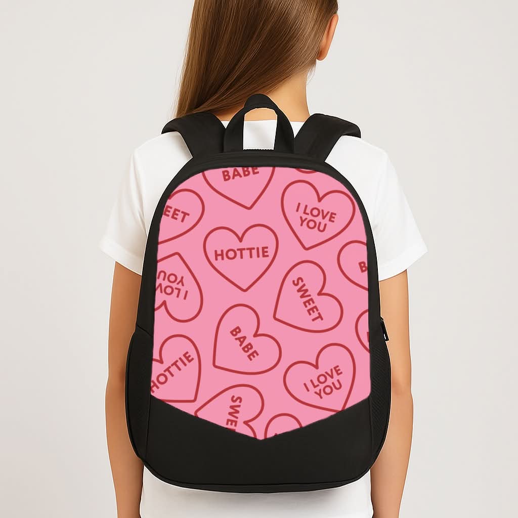 Quote Love Hearts Pattern School Bag