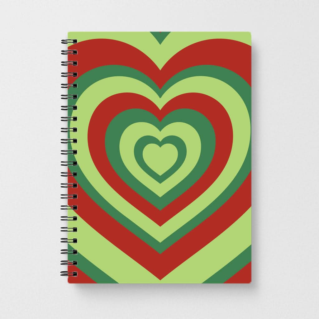 Red And Green Trippy Heart Christmas Pattern Notebook