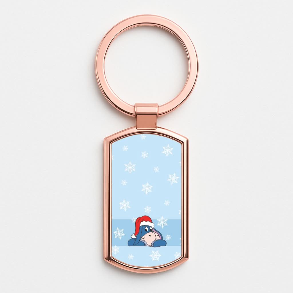 Cartoon Donkey Snowflakes Rose Gold Keyring