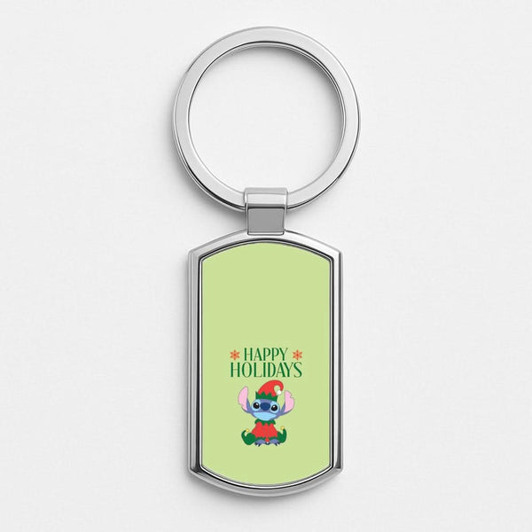 Cute Blue Alien Elf Silver Metal Keyring