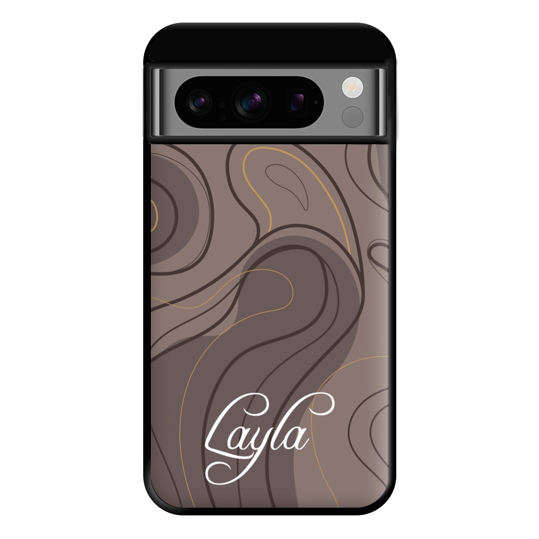 Brown Marble Waves Personalised Name Google Pixel 8 Pro Case