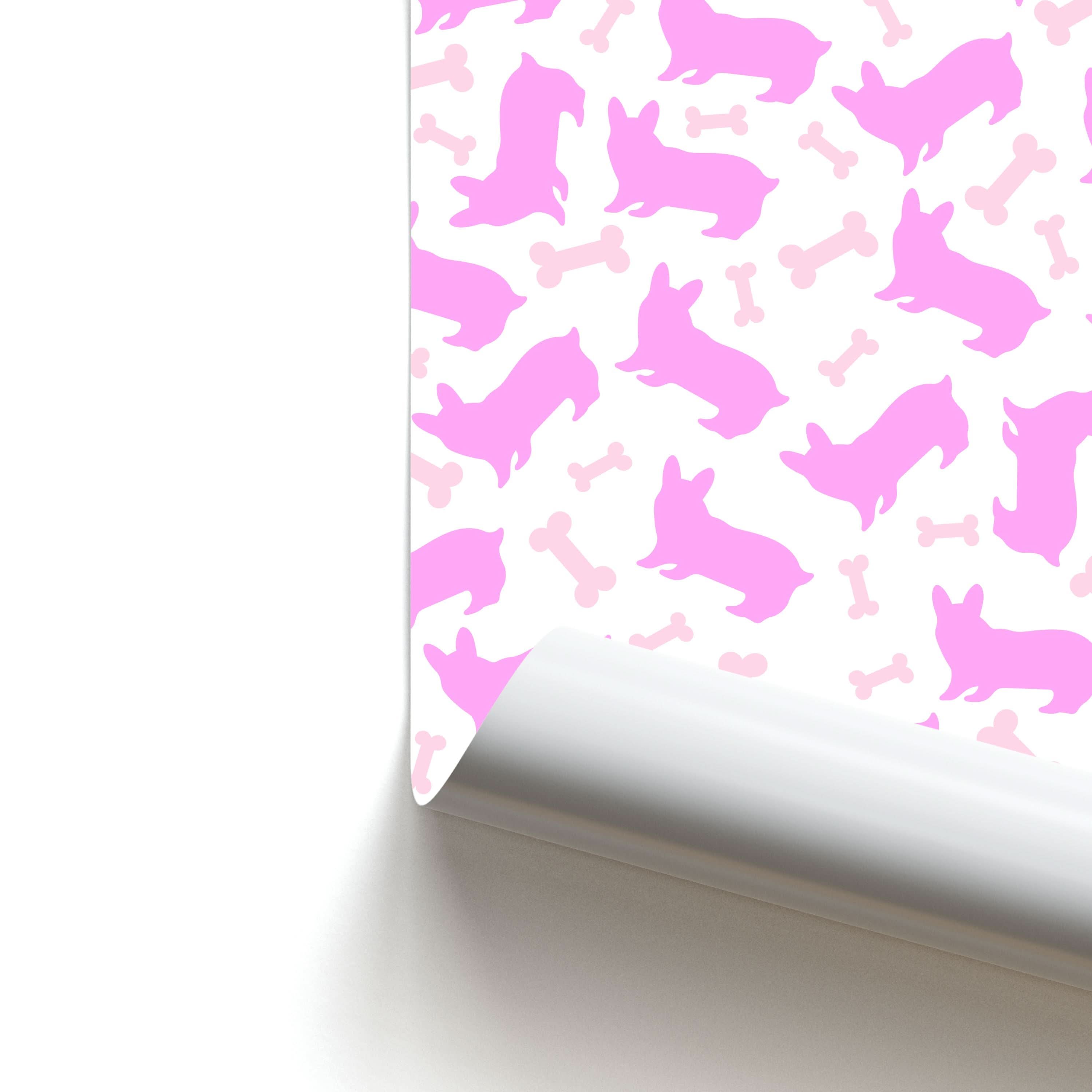 Pink Corgi Silhouette Pattern Poster