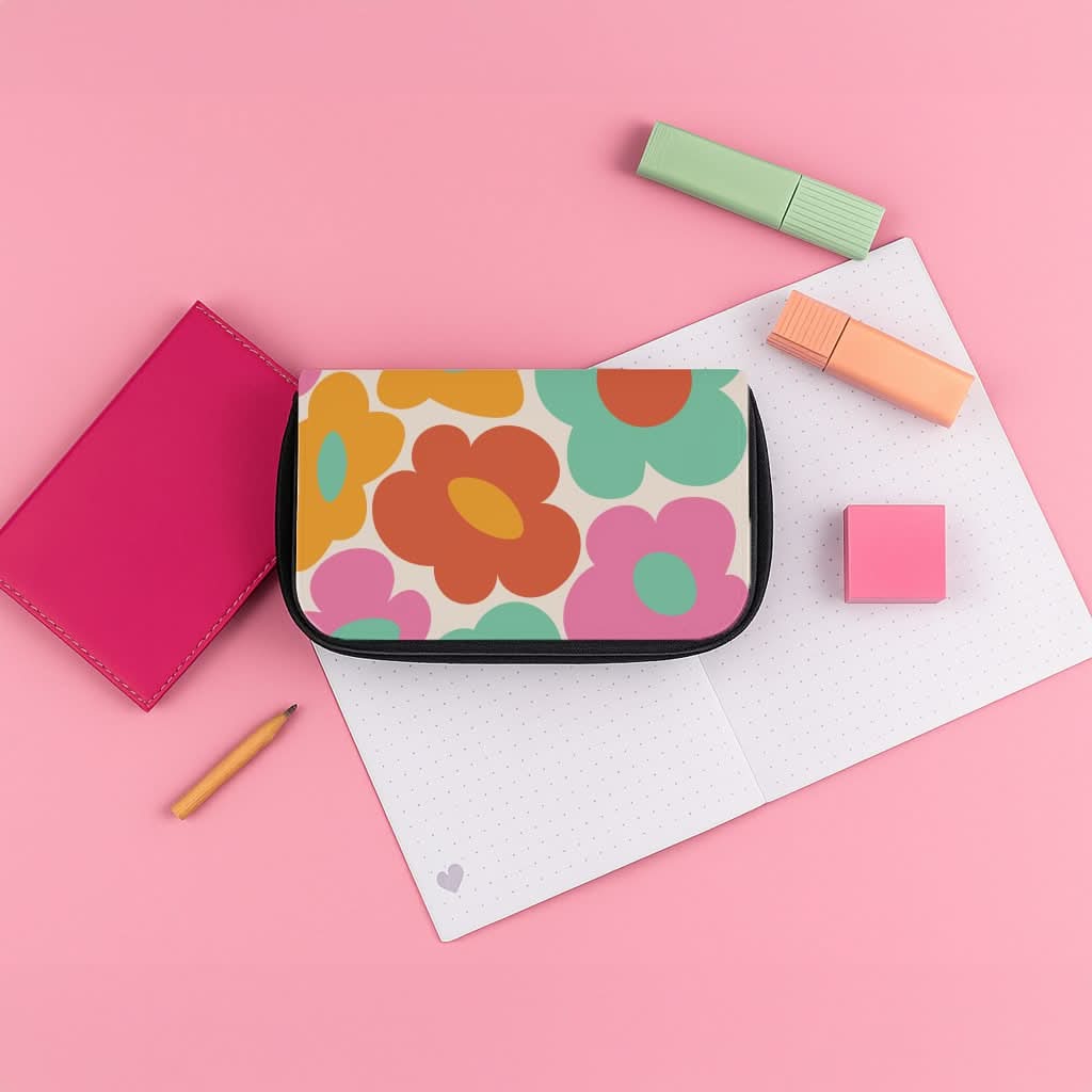 Abstract Trippy Retro Flowers Pencil Case