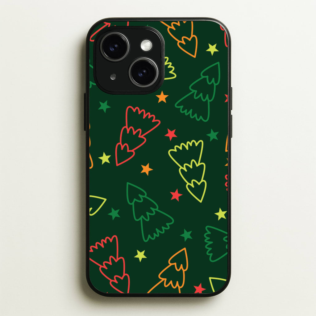 Colourful Christmas Tree Outlines Pattern iPhone 15 Case