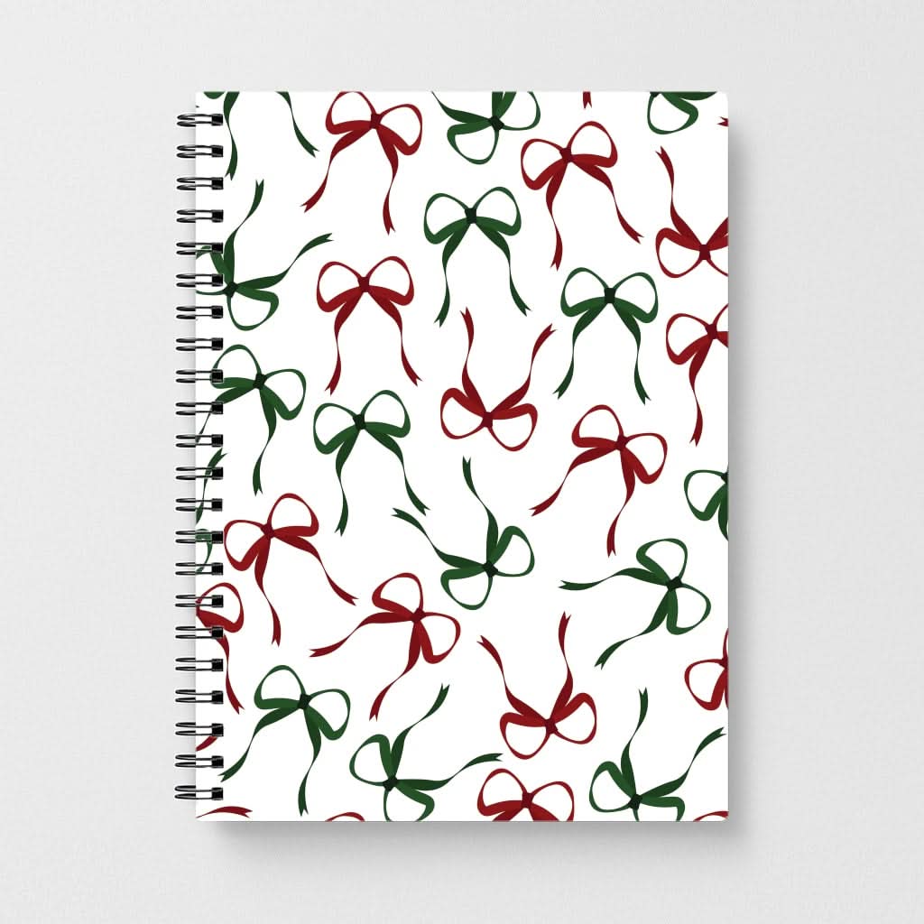 Red And Green Coquette Christmas Bows Pattern Notebook