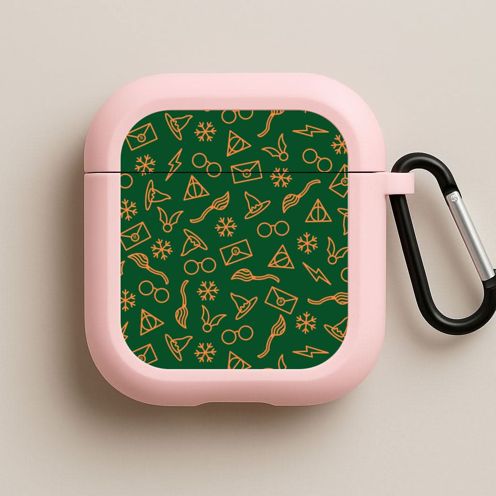 Christmas Wizard Icons Pattern Pink AirPods Case