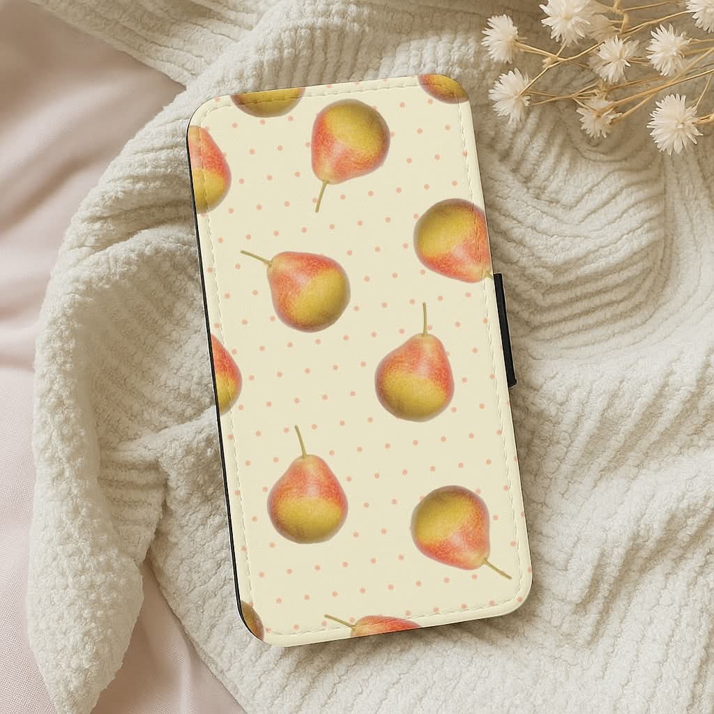 Pears And Polka Dots Pattern Leather Phone Case