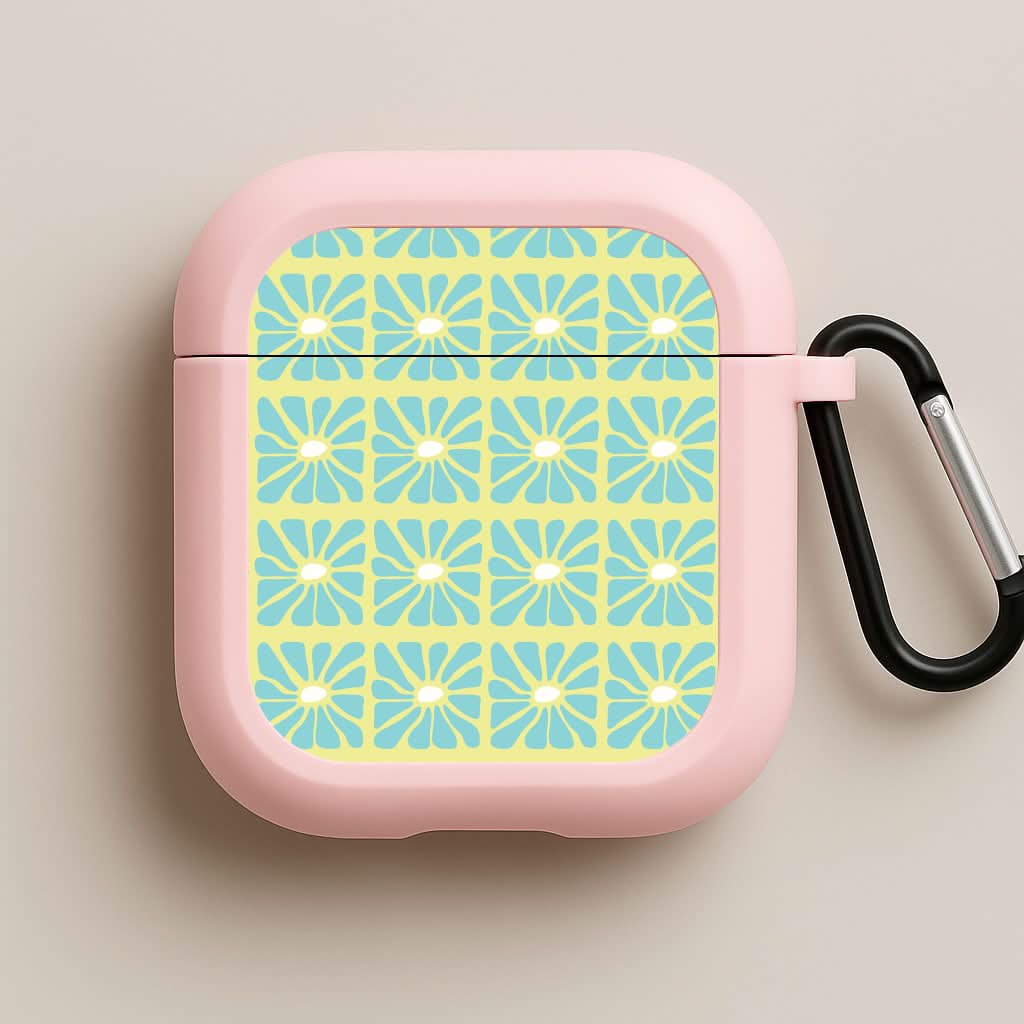 Square Abstract Flowers Blue Pink AirPods Case