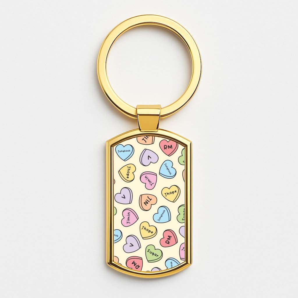 K-Pop Band Members Love Hearts Pattern Gold Keyring