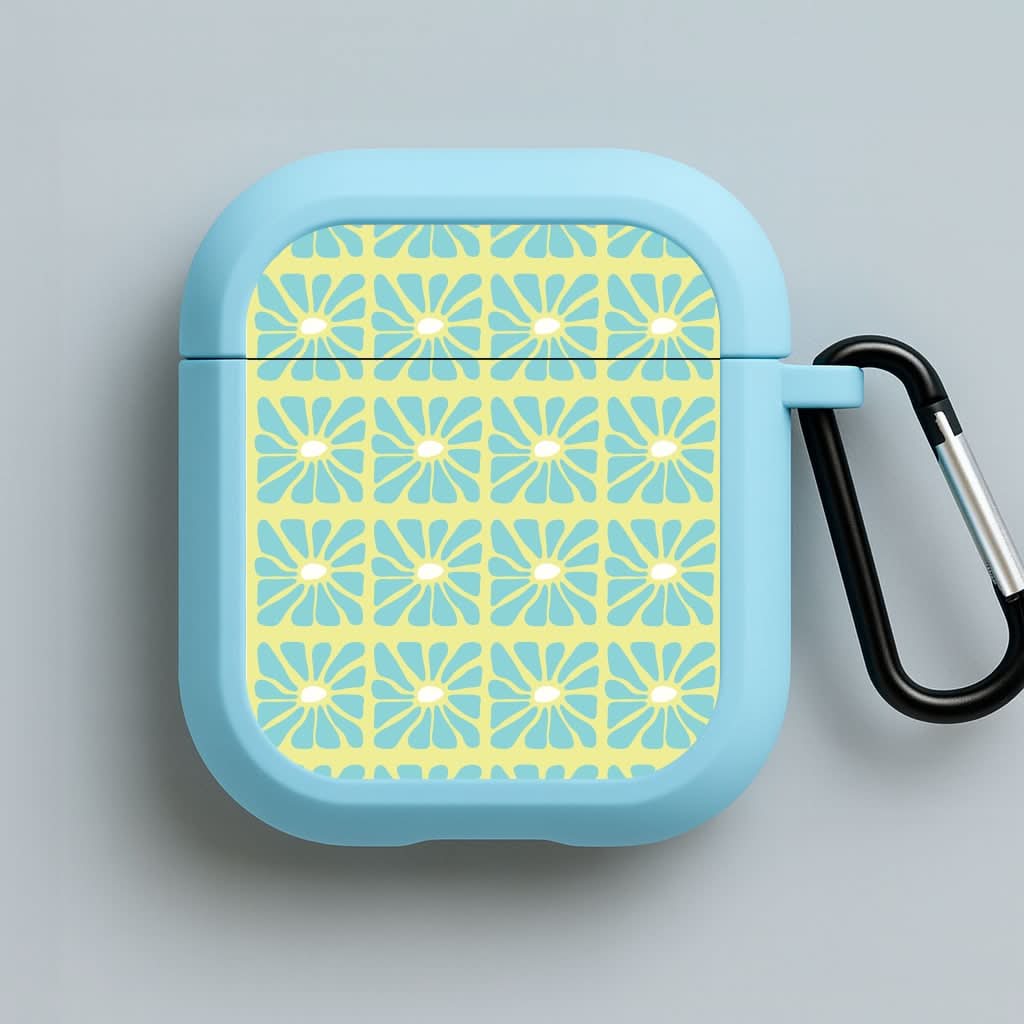 Square Abstract Flowers Blue Blue AirPods Case
