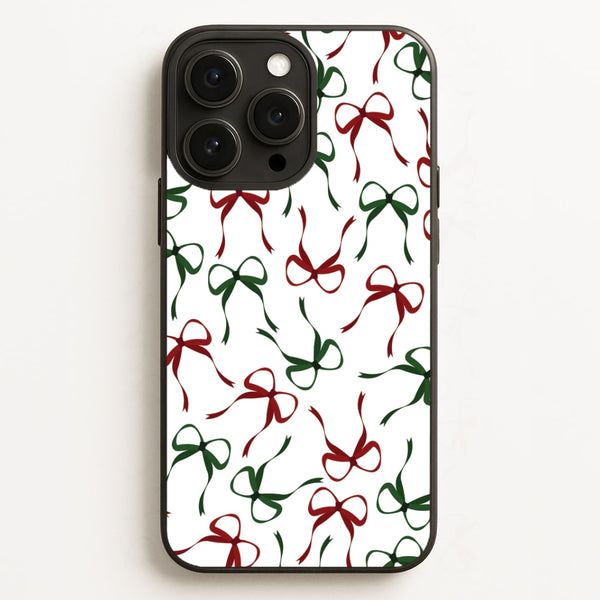Red And Green Coquette Christmas Bows Pattern iPhone 12 Pro Max Case