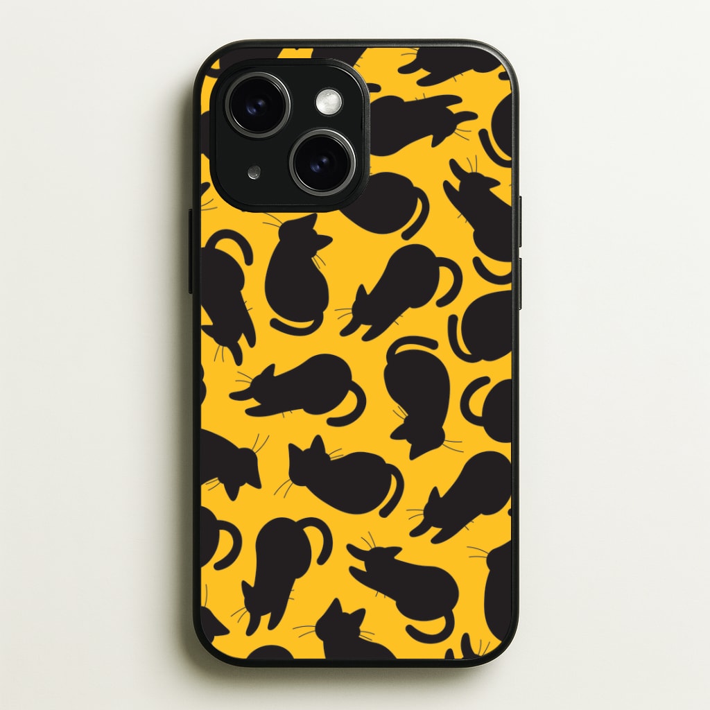 Black Cat Silhouettes Pattern iPhone 15 Case