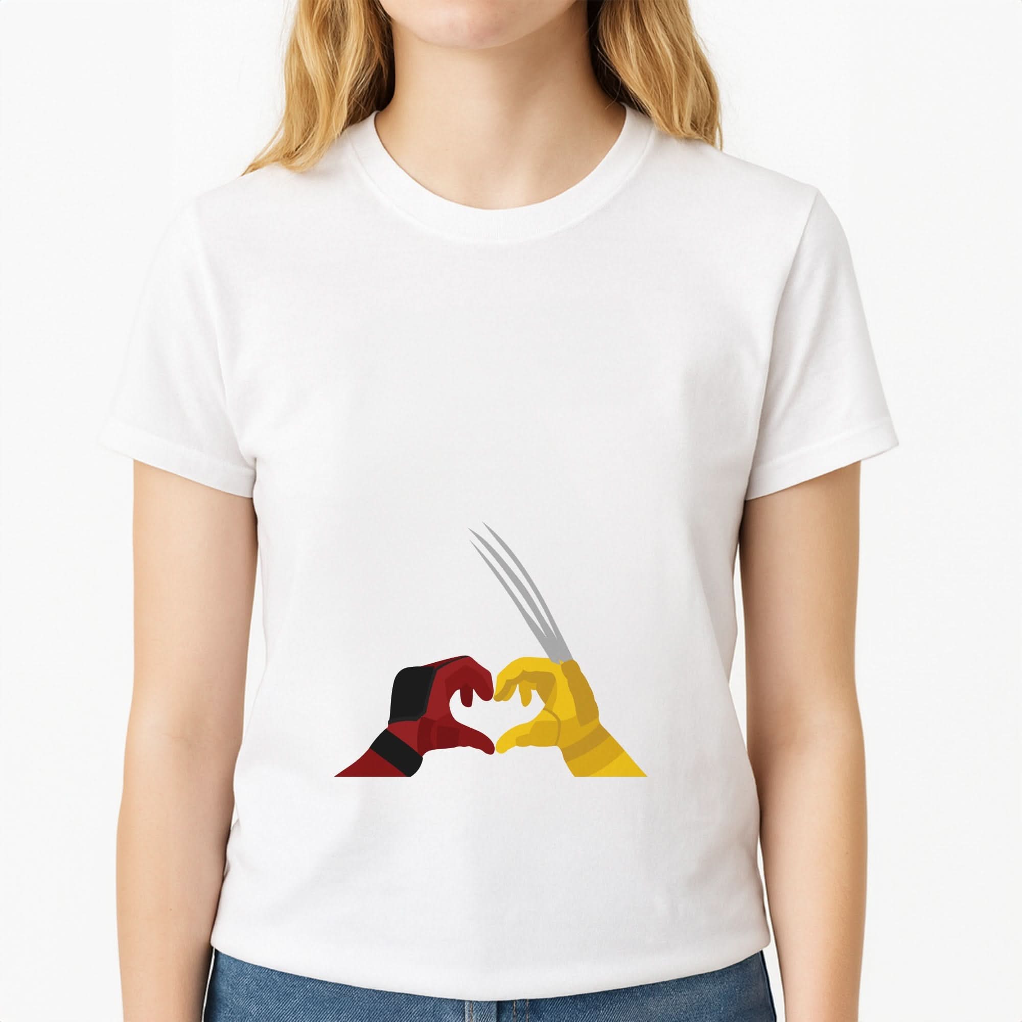 Red And Yellow Heroes Love Heart Womens T-Shirt