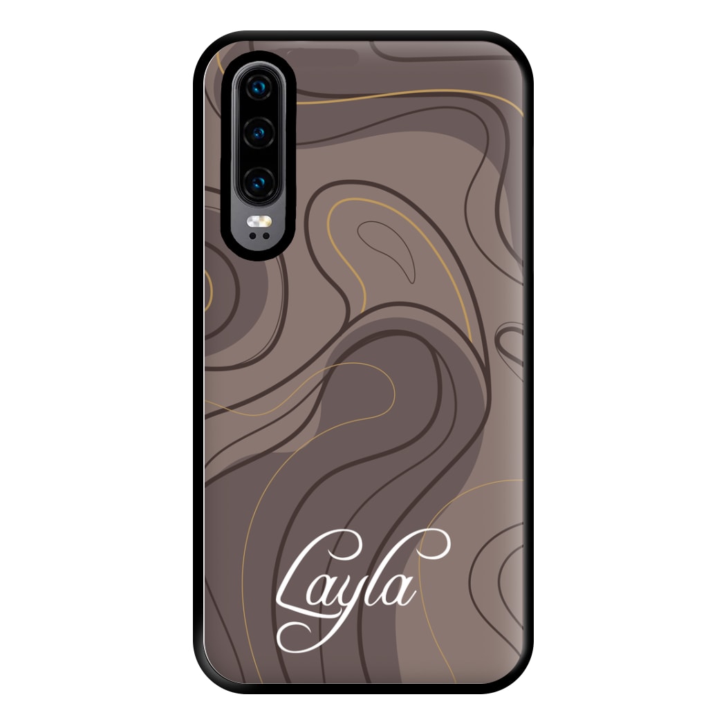 Brown Marble Waves Personalised Name Huawei P30 Case