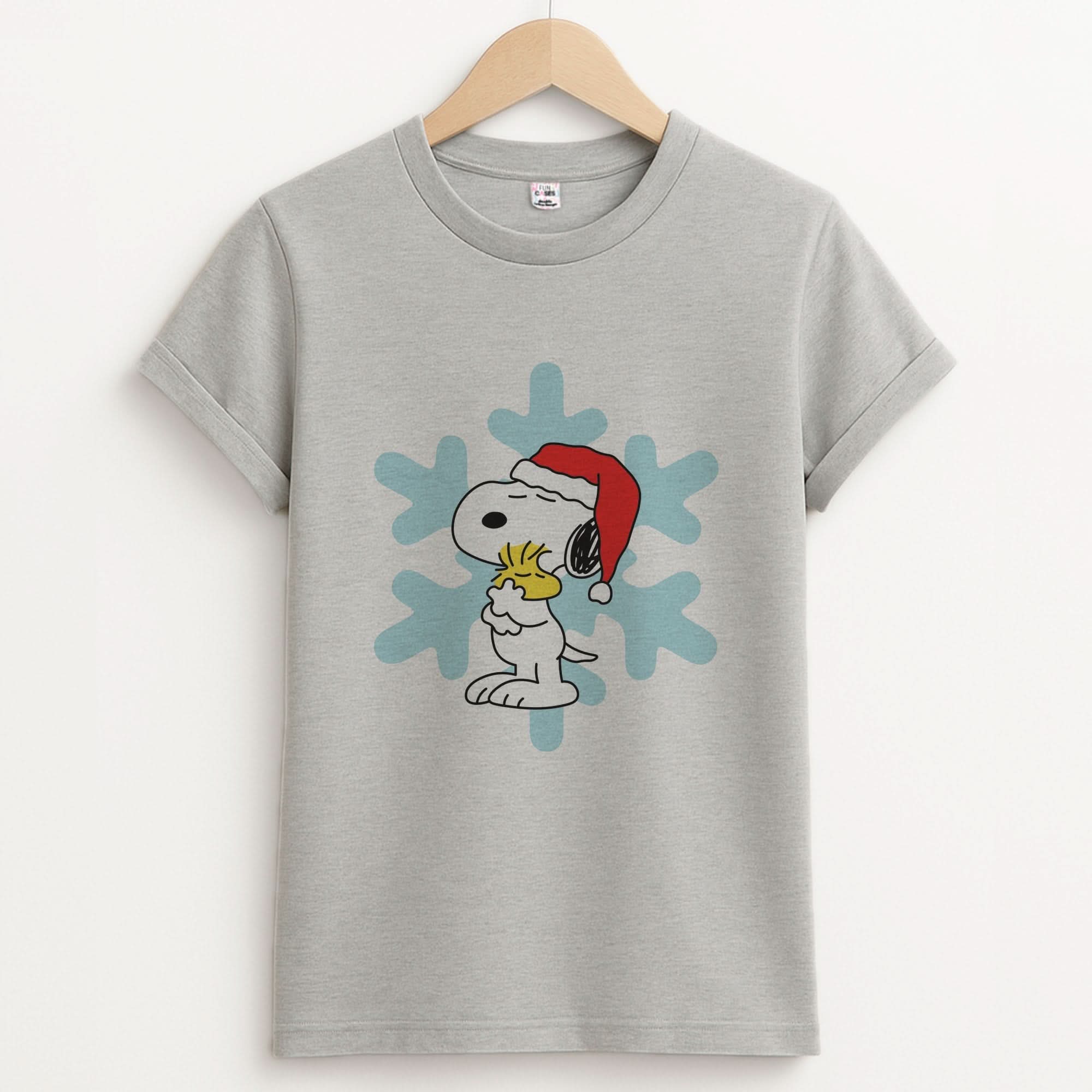 Christmas Cartoon Beagle And Bird Unisex Grey T-Shirt
