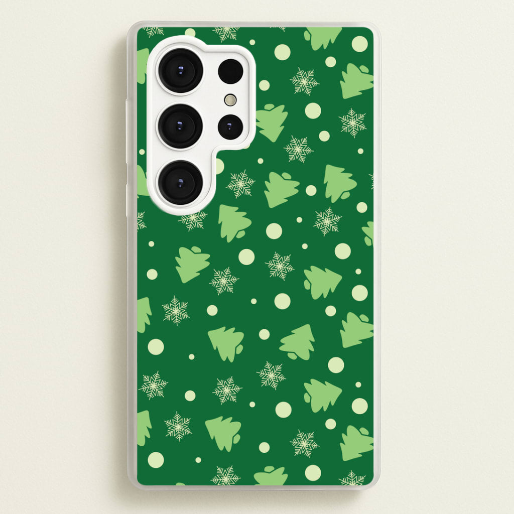 Cartoon Christmas Trees And Snowflakes Pattern Galaxy S25 Ultra Case