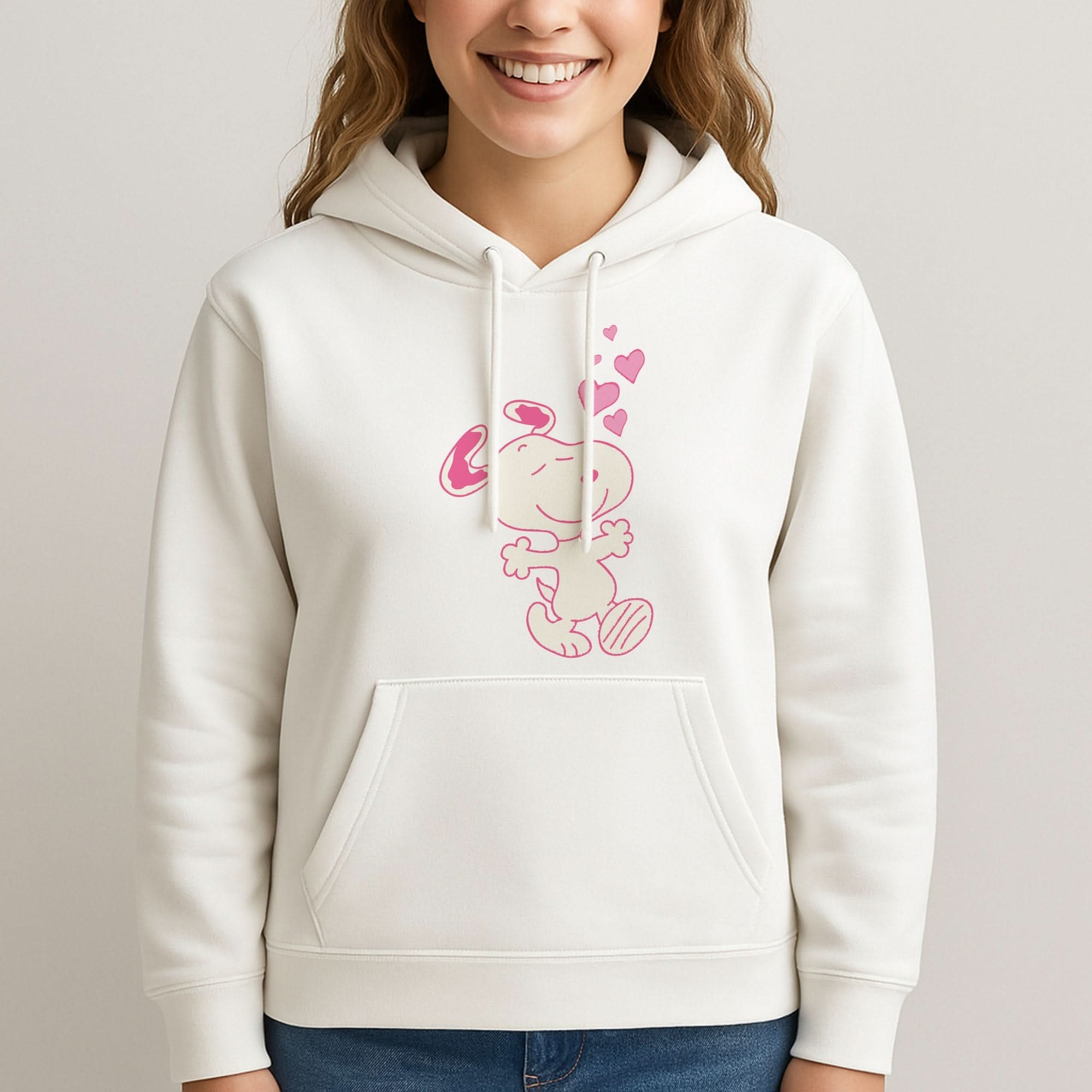Cartoon Beagle Valentine Hearts Pattern Womans Hooded Sweatshirt