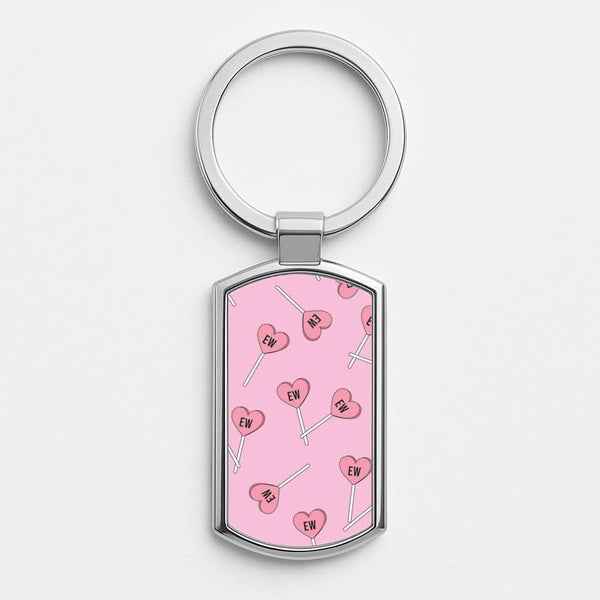 Ew Love Heart Lolipops Pattern Silver Metal Keyring