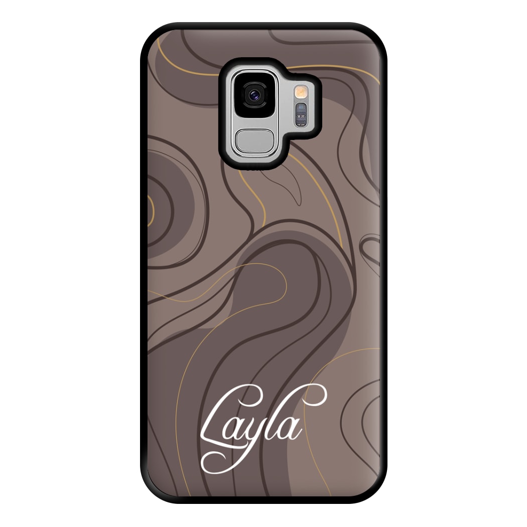 Brown Marble Waves Personalised Name Galaxy S9 Case