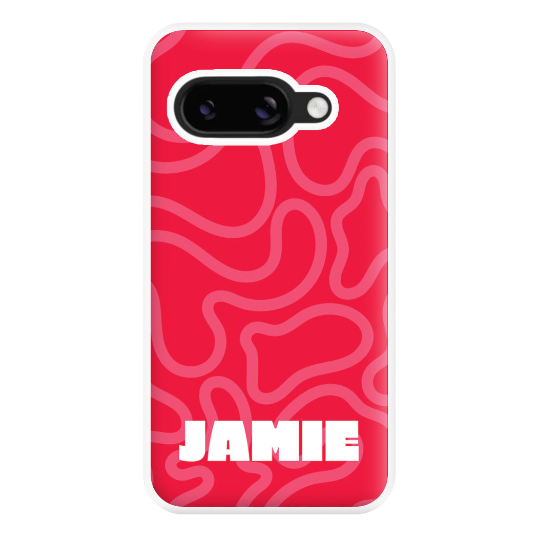 Red And Pink Squiggles Personalised Name Google Pixel 9a Case