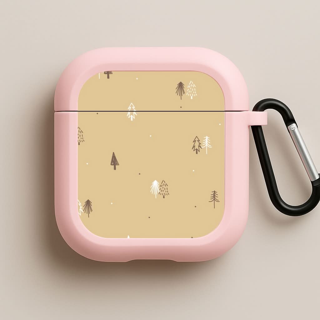 Minimal Christmas Trees Pattern Pink AirPods Case