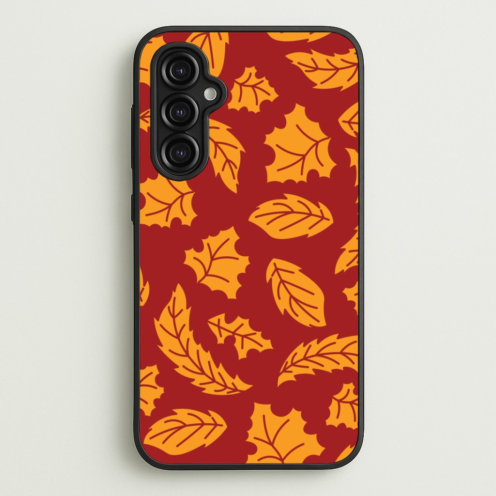 Orange Leaves Pattern Galaxy A14 Case