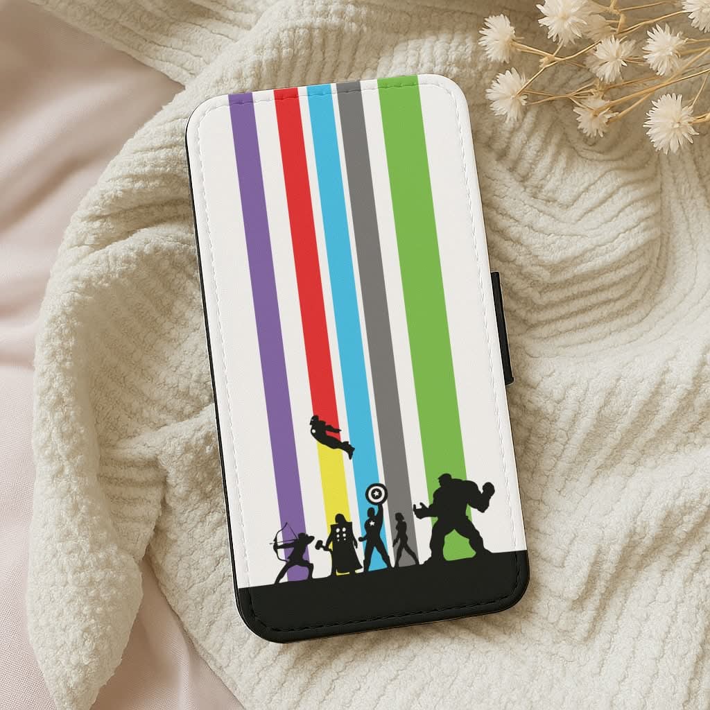Superhero Team Silhouette Leather Phone Case