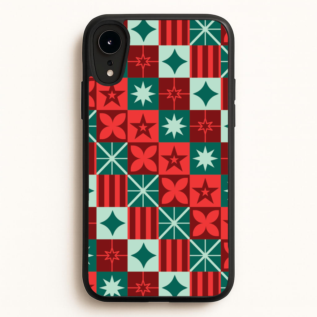 Geometric Square Christmas Pattern iPhone XR Case