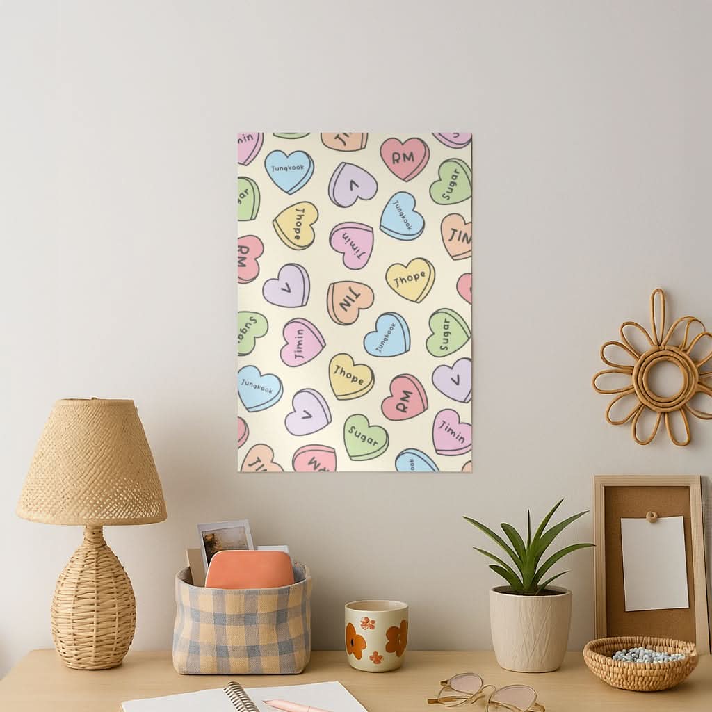 K-Pop Band Members Love Hearts Pattern Art Print