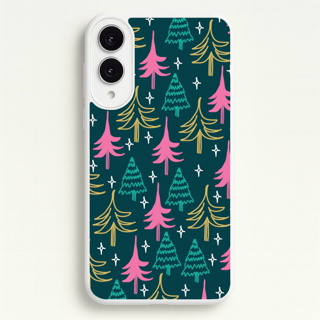 Colourful Sketched Christmas Trees Pattern Galaxy S25 Edge Case