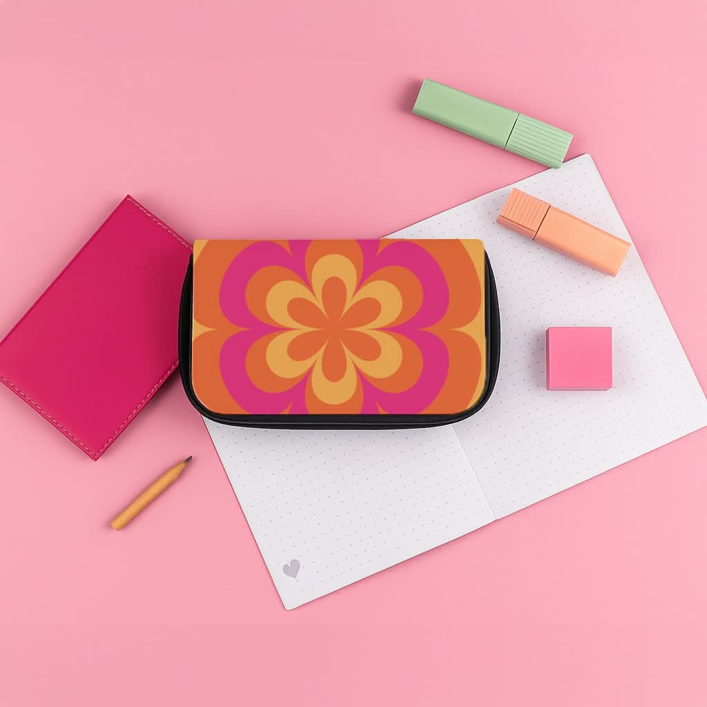 Sunset Trippy Flower Pattern Pencil Case