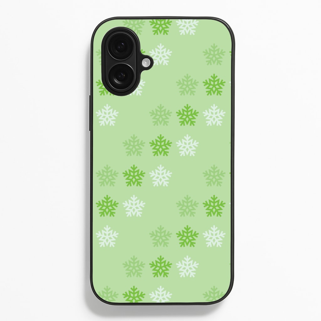 Green Slowflakes Christmas Pattern iPhone 16 Plus Case
