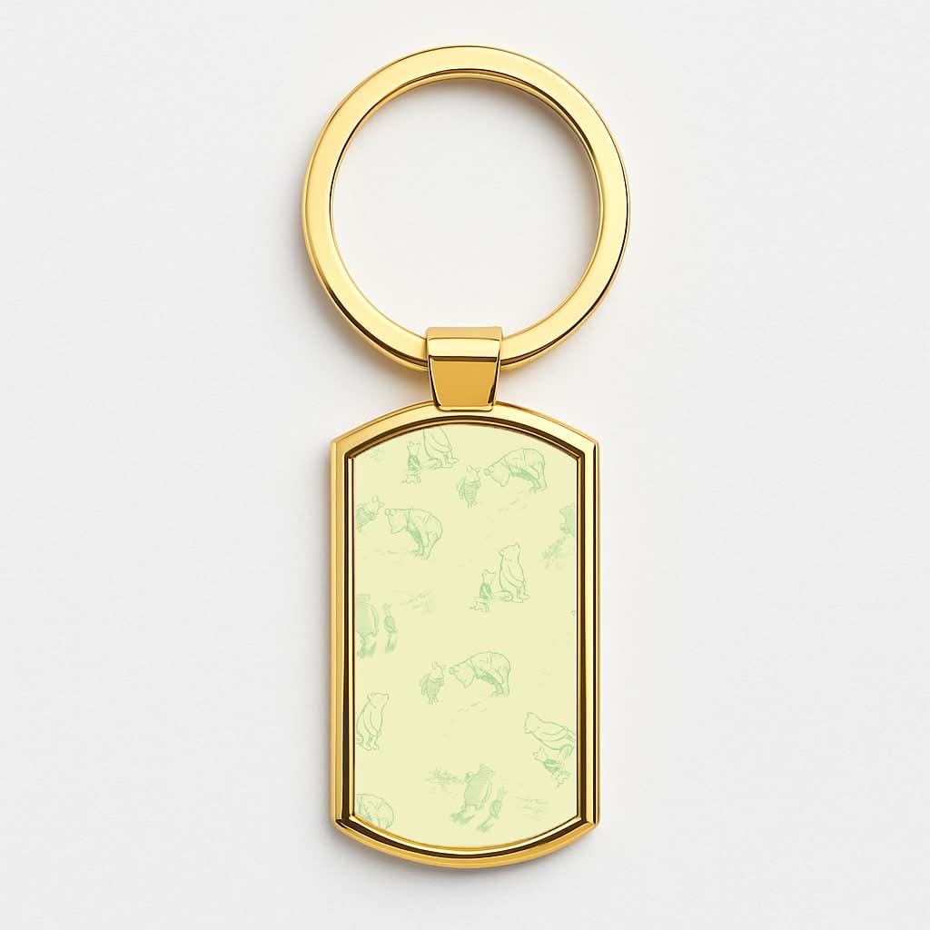Sketched Winnie Pattern Gold Keyring