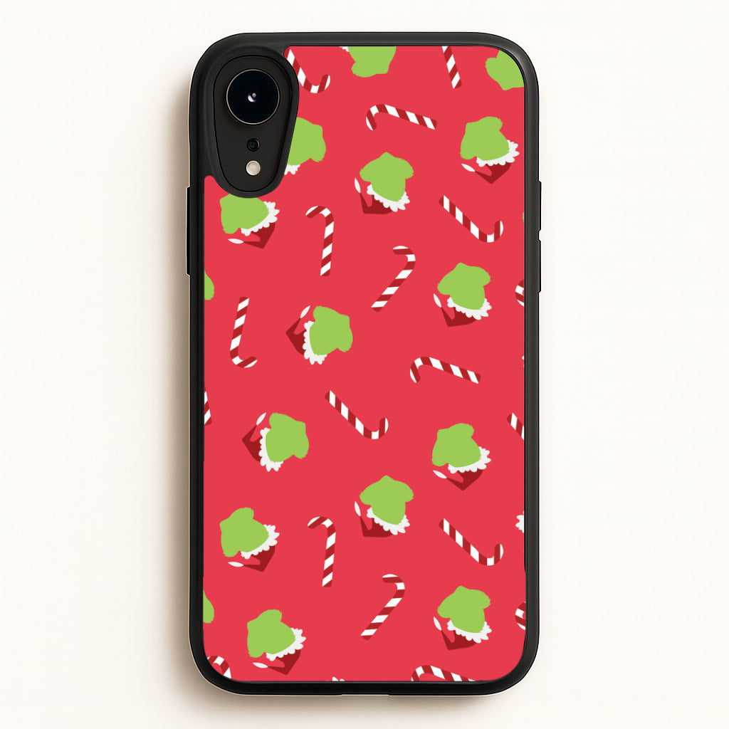 Green Creature And Candy Canes Pattern iPhone XR Case