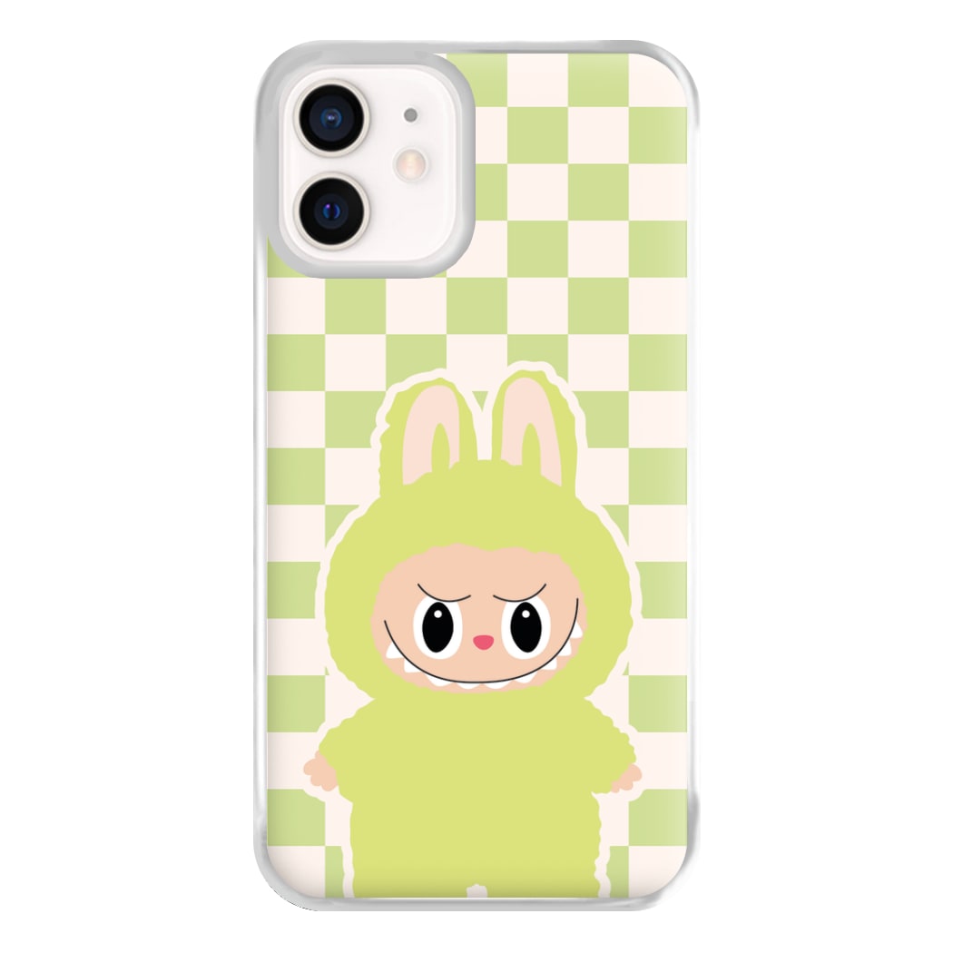 Checkered Cute Green Monster iPhone 13 Mini Case