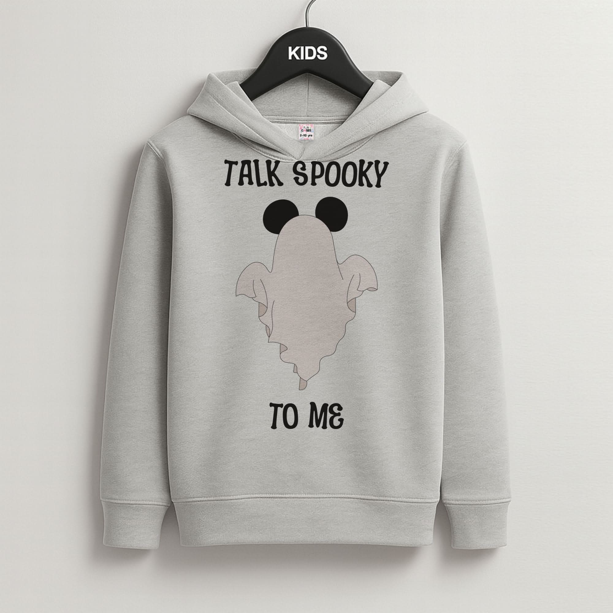 Talk Spooky To Me Mouse Ghost Grey Kids Hoodie
