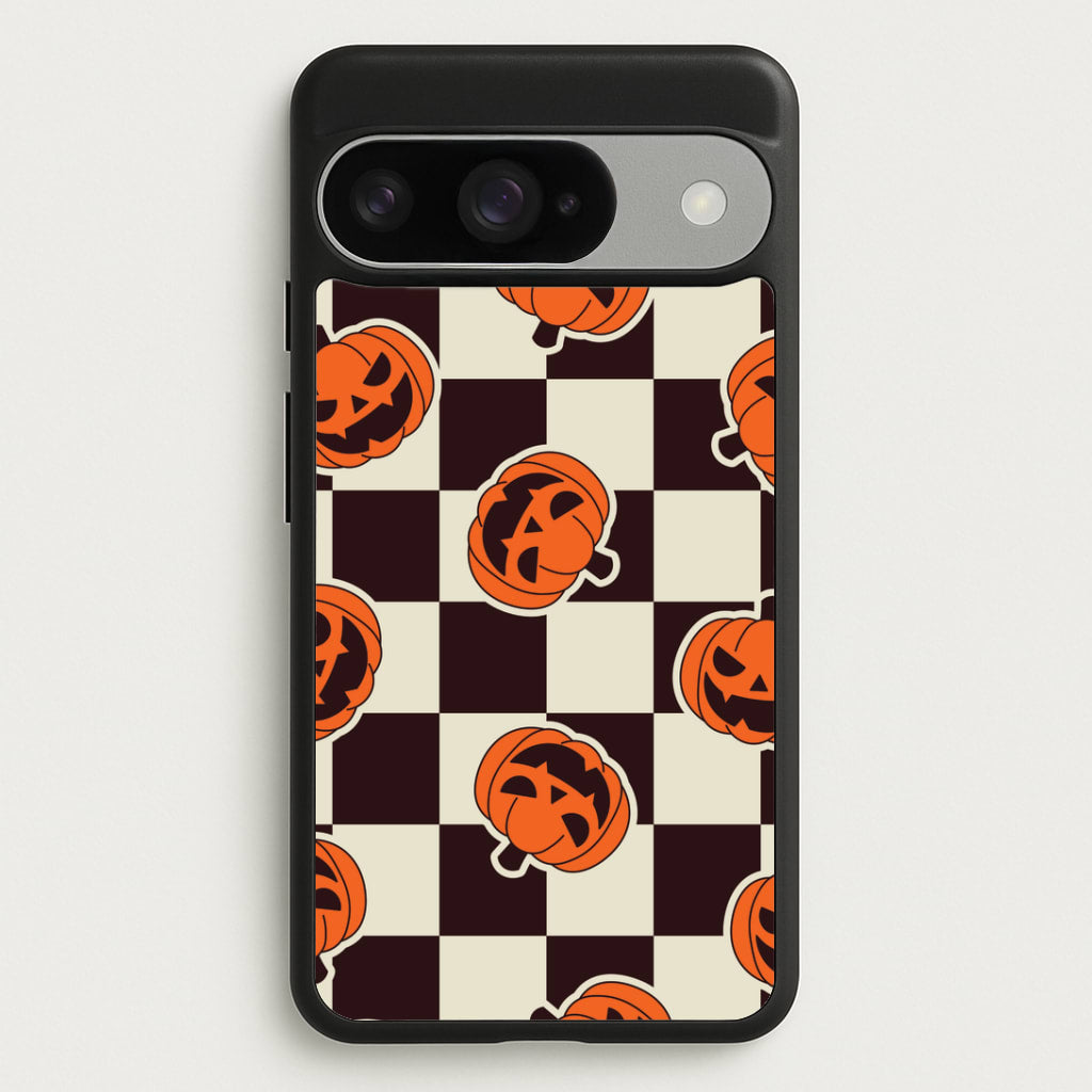 Pumpkin Stickers Checkered Pattern Google Pixel 10 / 10 Pro Case