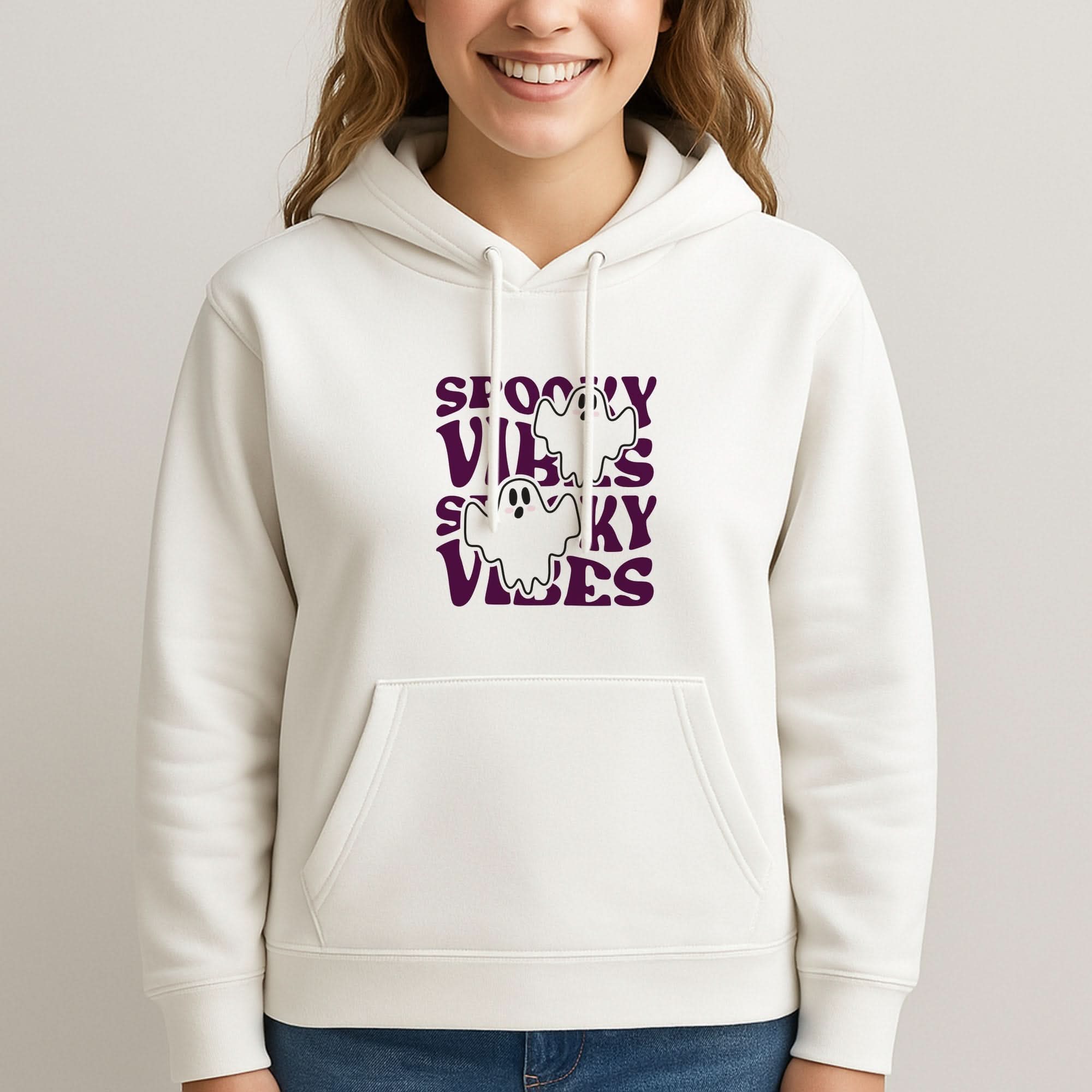 Spooky Vibes Pink Womans Hooded Sweatshirt