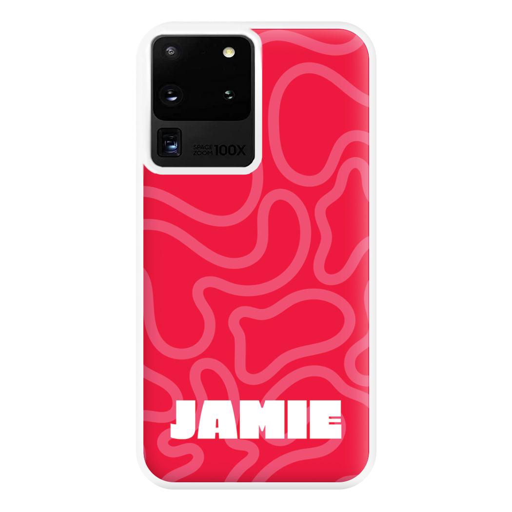 Red And Pink Squiggles Personalised Name Galaxy S20 Ultra Case