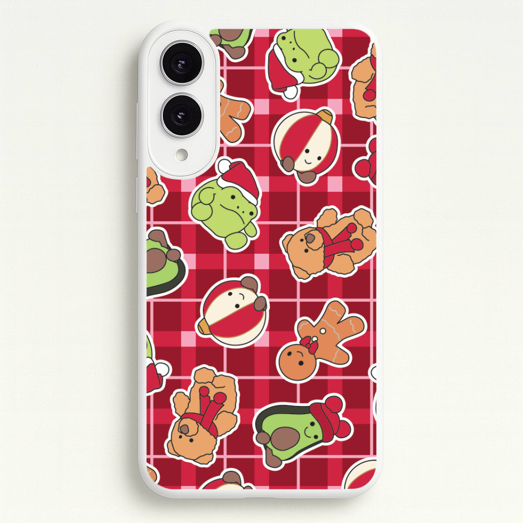 Christmas Plushies Tartan Pattern Galaxy S25 Edge Case