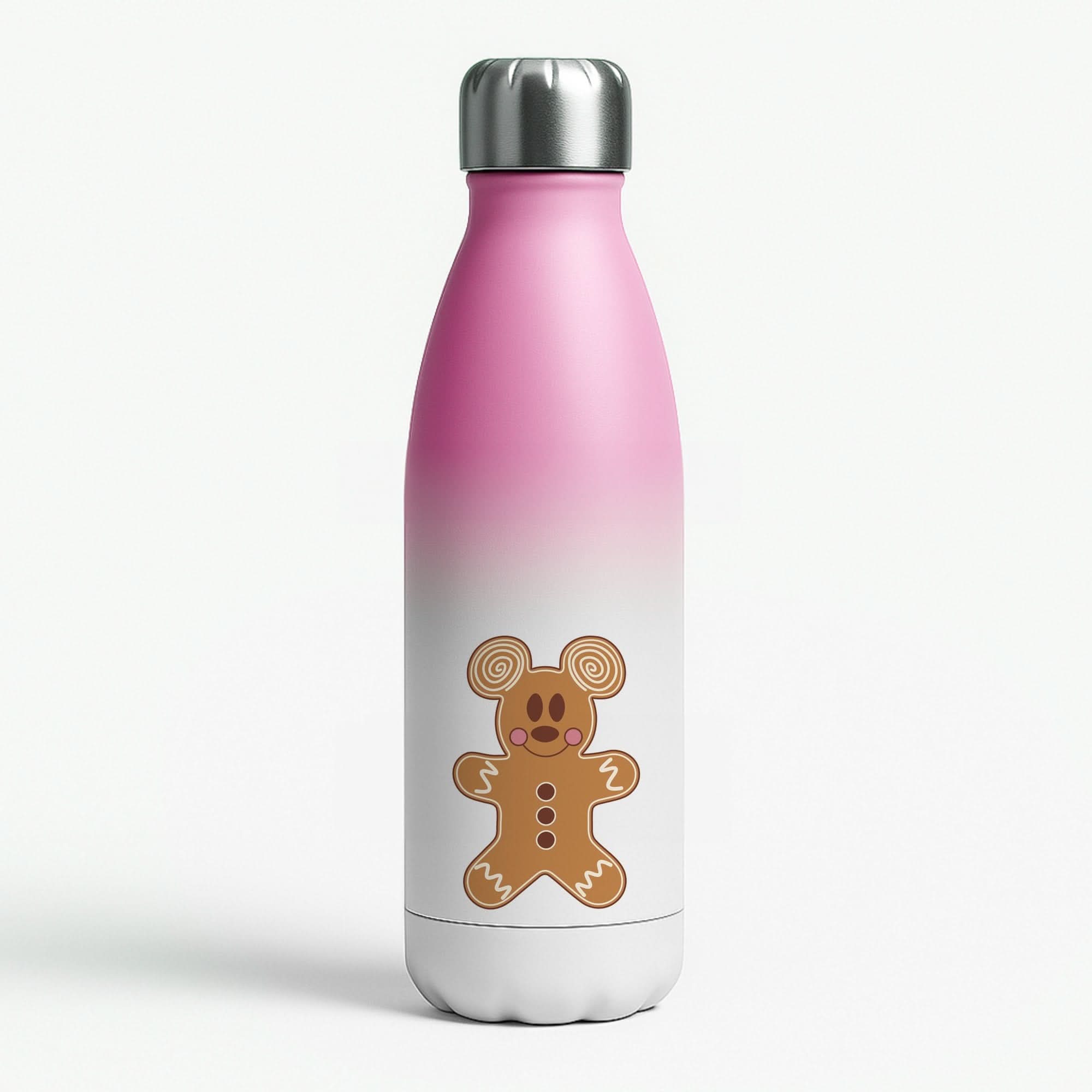 Cartoon Mouse Gingerbread Pink Water Bottle