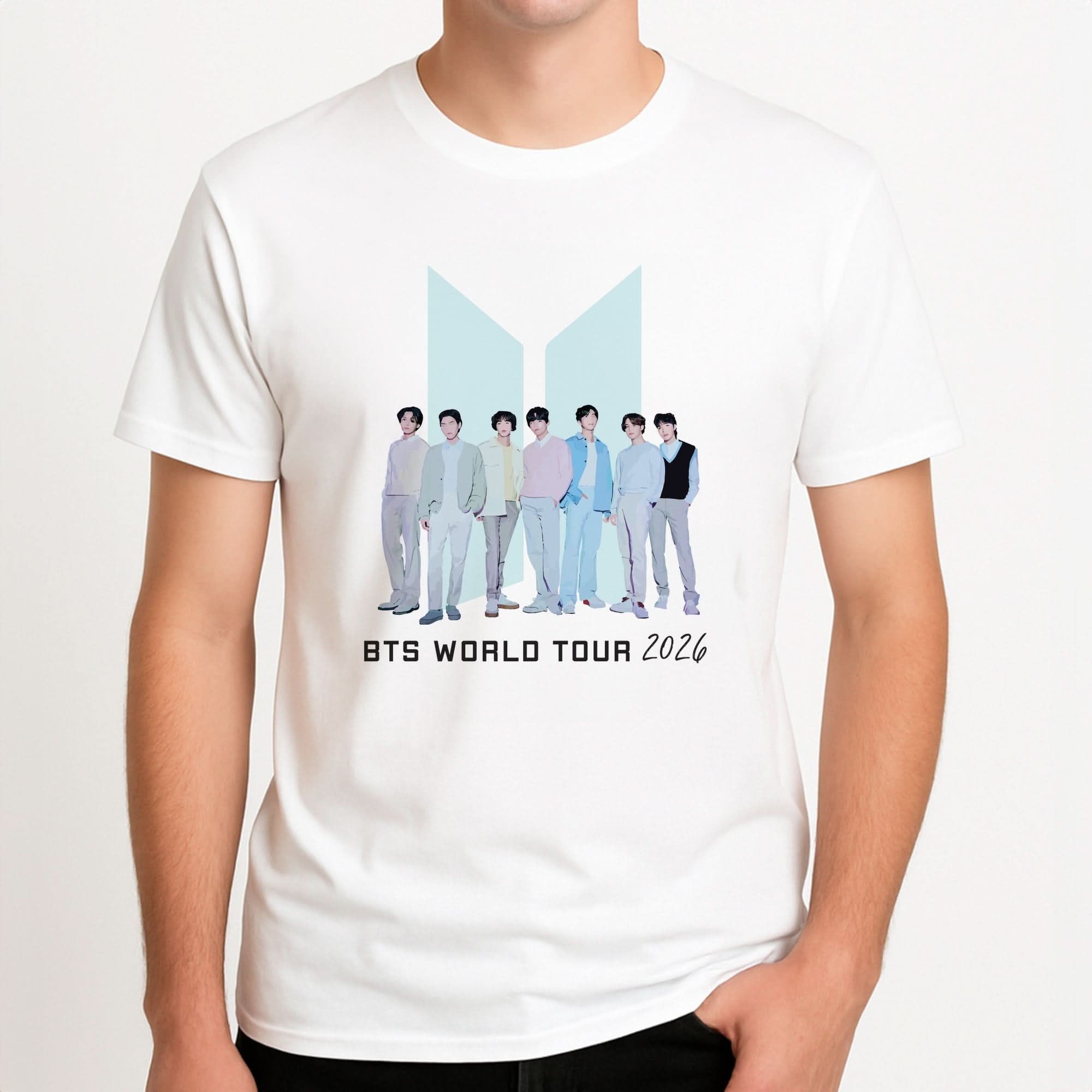K-Pop Band Tour Pastel Blue Mens T-Shirt