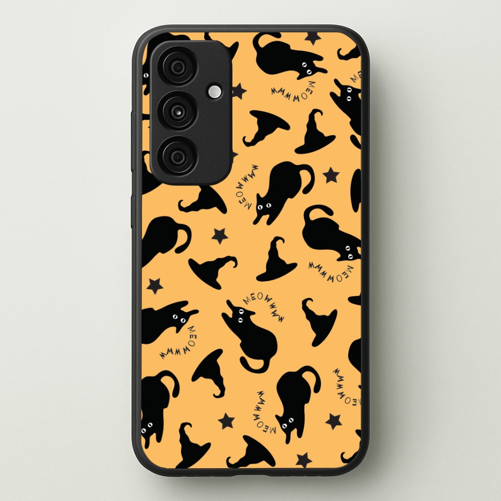 Black Cat And Hats Pattern Galaxy A35 Case