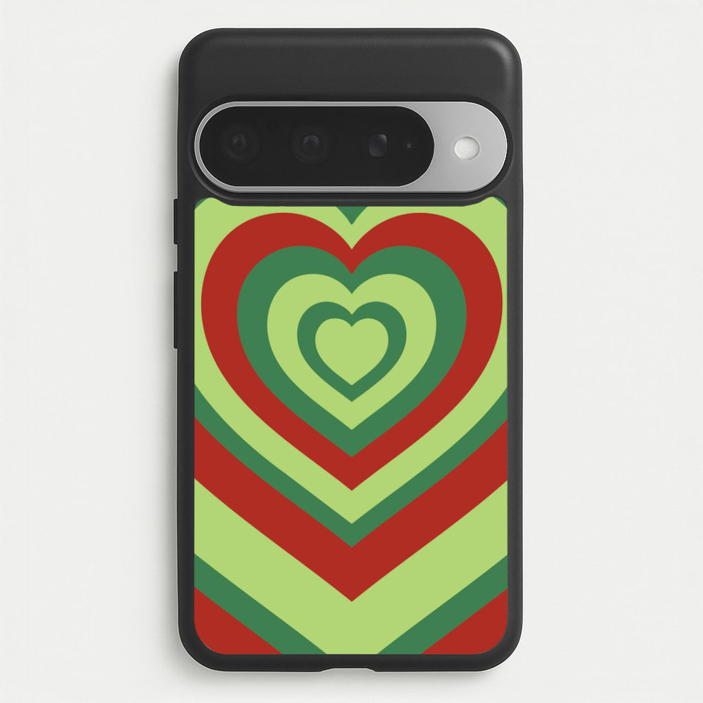 Red And Green Trippy Heart Christmas Pattern Google Pixel 10 Pro XL Case