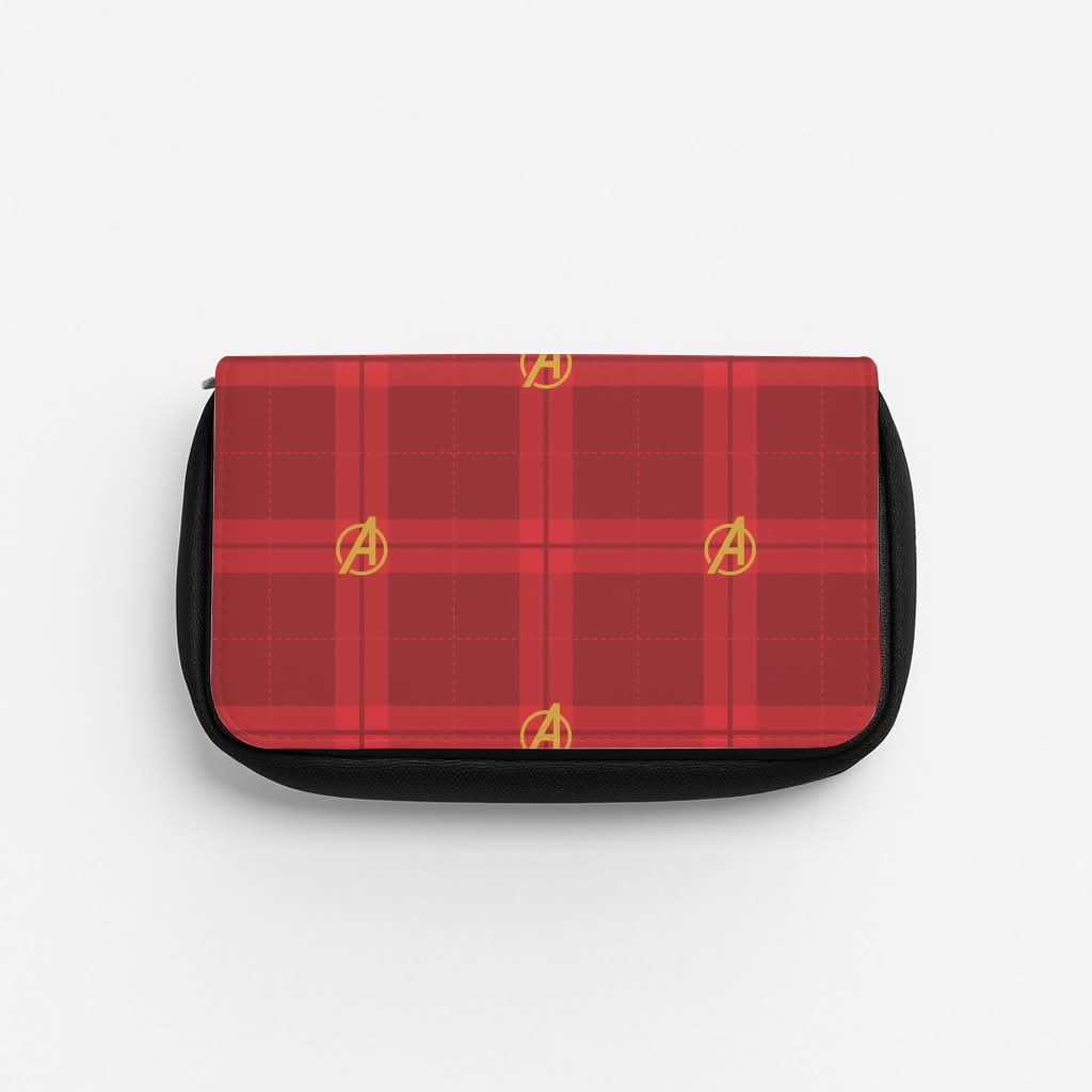 Superhero Team Red Tartan Pattern Pencil Case