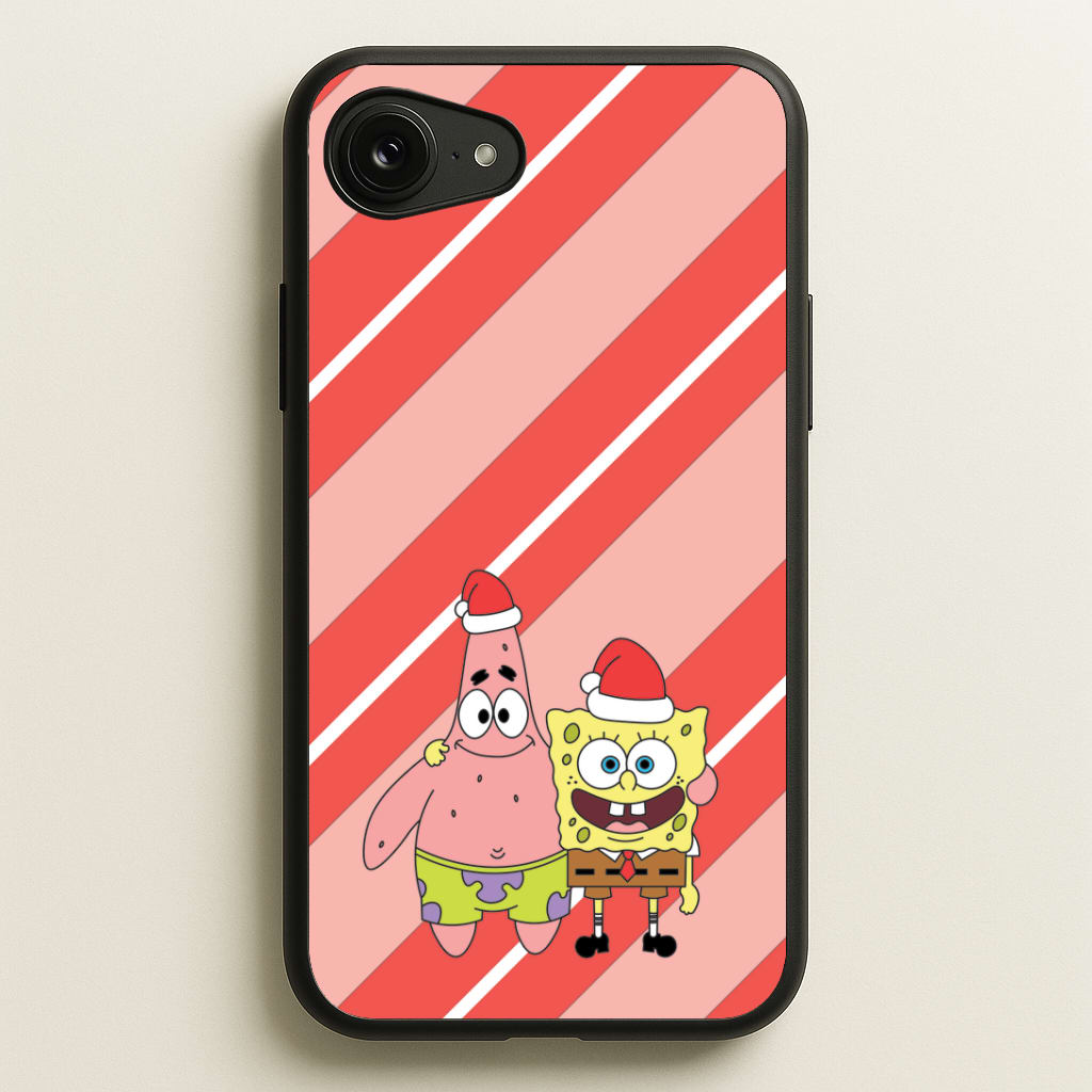 Cartoon Sponge And Starfish Christmas Hats iPhone 16e Case