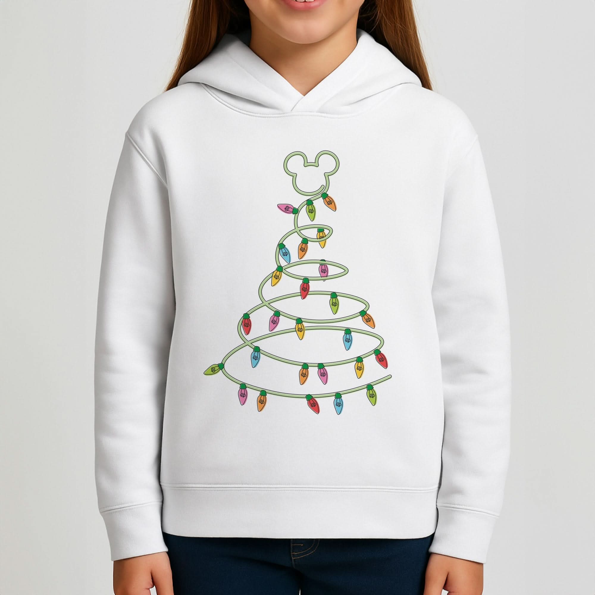 Cartoon Mouse Christmas Tree Lights Girls Hoodie