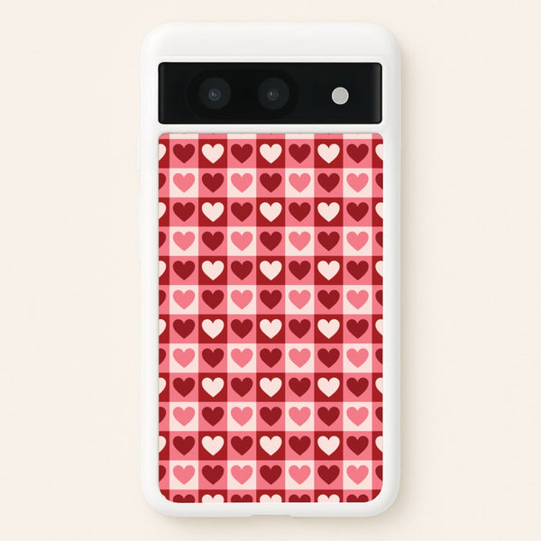 Pink Tartan Love Hearts Pattern Google Pixel 8a Case